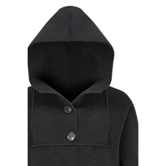 NEW M MADE IN ITALY women's woven hooded button long coat in black